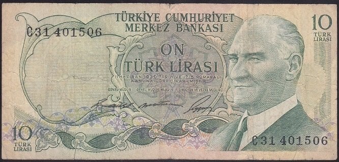 6.EMİSYON 1.TERTİP 10 LİRA C31 401506 TEMİZ