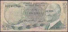 6.EMİSYON 1.TERTİP 10 LİRA C31 401506 TEMİZ