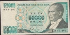7.EMİSYON 1.TERTİP 50000 LİRA A85 874031 TEMİZ