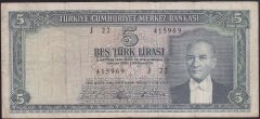 5.EMİSYON 4.TERTİP 5 LİRA J22 41969 ÇOK TEMİZ
