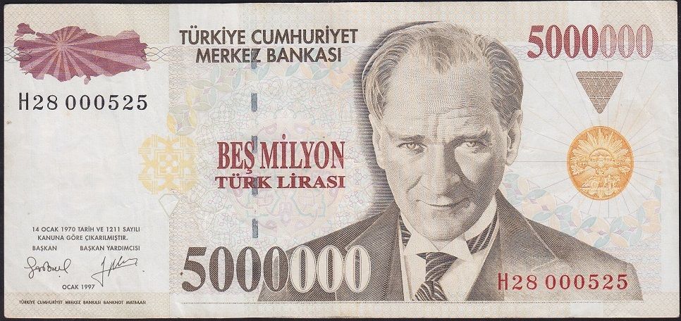 7.Emisyon 5 000 000 Lira H28 000525 Çok Temiz+