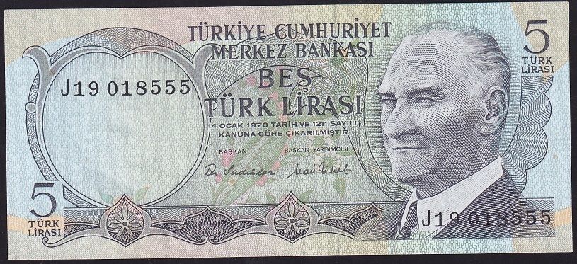 6.Emisyon 2.Tertip 5 Lira J19 018555 Çilaltı Çil