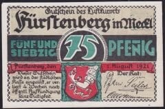 Almanya 75 Pfennig Notgeld 1921 Çil Filigranlı