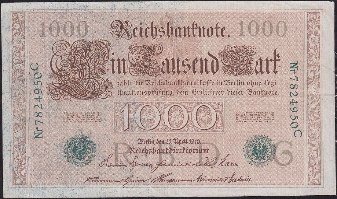 Almanya 1000 Mark 1910 Çok Temiz+ Yeşil Mühür