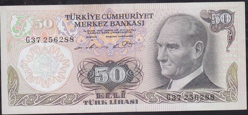 6.Emisyon 1.Tertip 50 Lira G37 256288 Çilaltı
