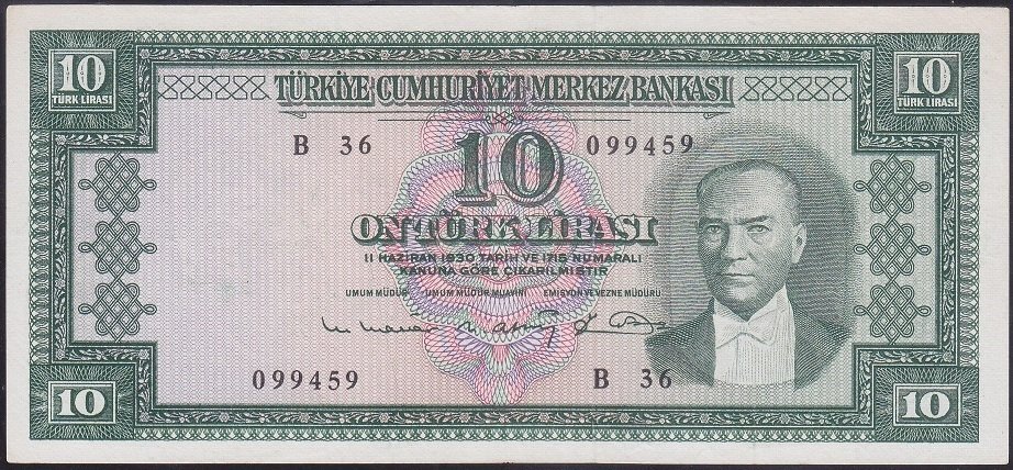 5.EMİSYON 6.TERTİP 10 LİRA B36 099459 ÇÇT