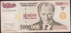 7.Emisyon 5 000 000 Lira G81 722475 Çok Temiz