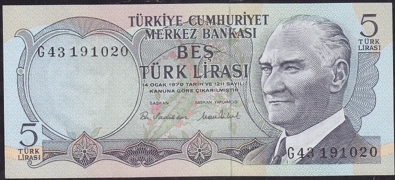 6.Emisyon 2.Tertip 5 Lira G43 191020 Çil