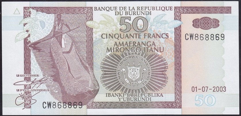 Burundi 50 Frank 2003 Çil Pick 36d