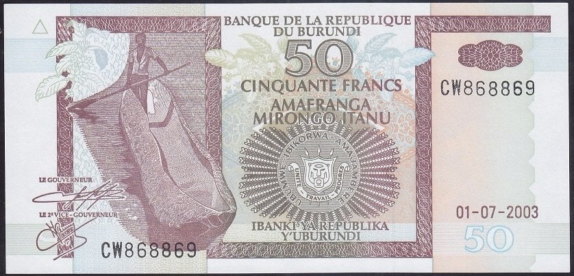 Burundi 50 Frank 2003 Çil Pick 36d