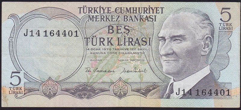 6.Emisyon 2.Tertip 5 Lira J14 164401 Çok Temiz+