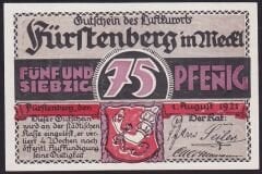 Almanya 75 Pfennig Notgeld 1921 Çil Filigranlı