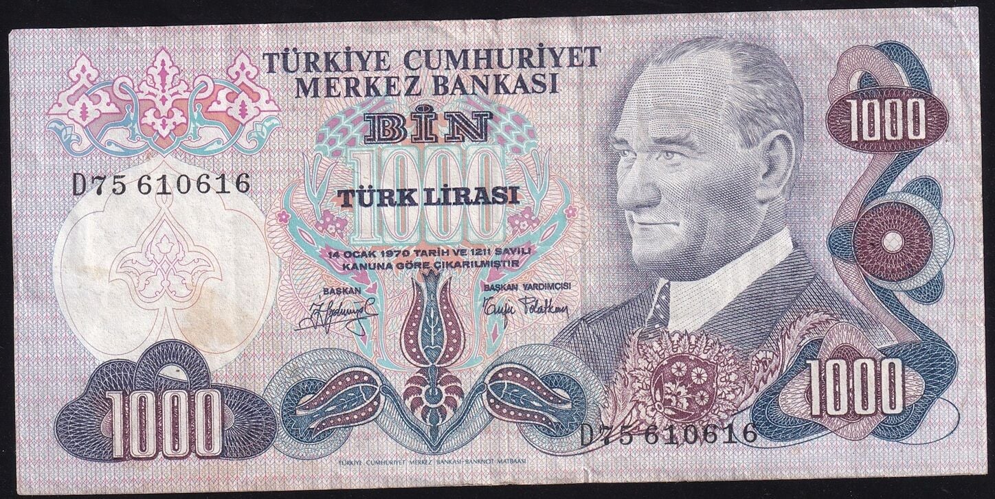 6.Emisyon 2.Tertip 1000 Lira D75 610616 Çok Temiz +