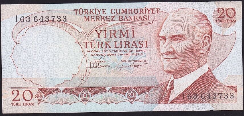 6.Emisyon 4.Tertip 20 Lira I63 643733 Çok Çok Temiz+