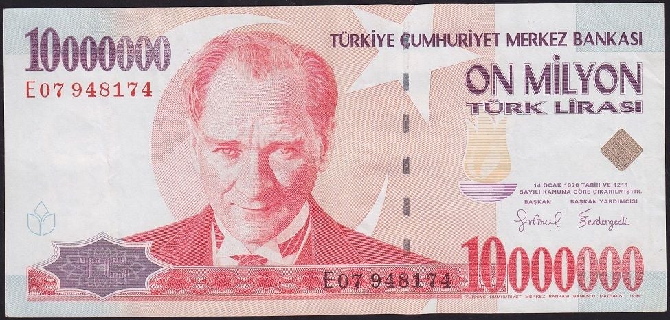 7.Emisyon 10 000 000 Lira E07 948174 Çok Temiz+