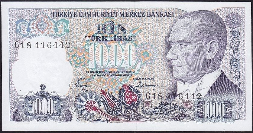 7.Emisyon 2.Tertip 1000 Lira G18 416442 Çil