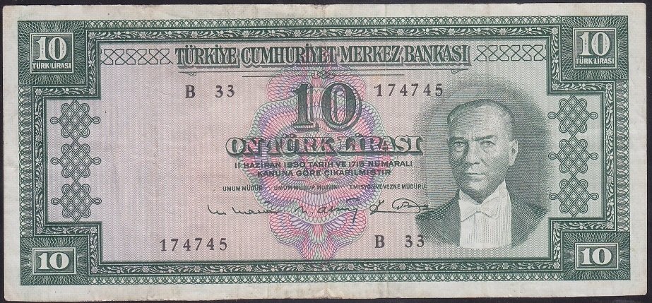 5.EMİSYON 6.TERTİP 10 LİRA B33 174745 ÇOK TEMİZ +