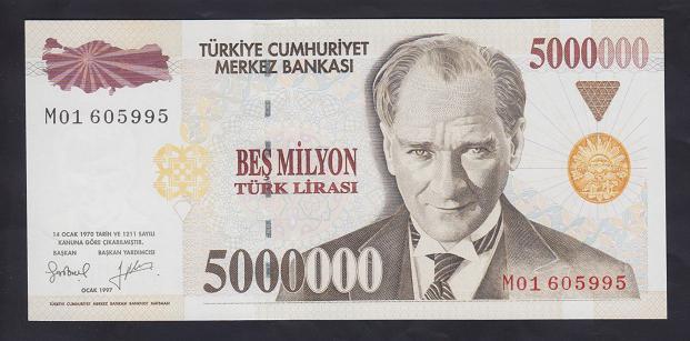 7.EMİSYON 5 000 000 LİRA M01 605995 ÇİL