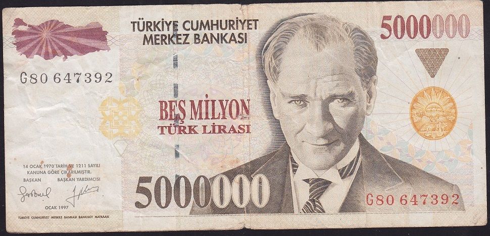 7.Emisyon 5 000 000 Lira G80 647392 Çok Temiz