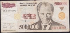 7.Emisyon 5 000 000 Lira G80 647392 Çok Temiz