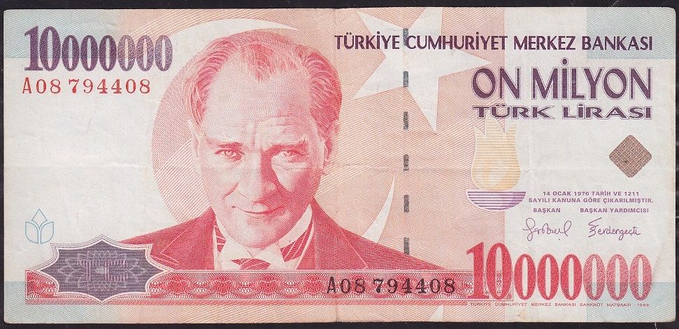 7.Emisyon 10 000 000 Lira A08 794408 Çok Temiz