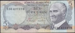 6.Emisyon 2.Tertip 5 Lira G36 427378 Çok Temiz +