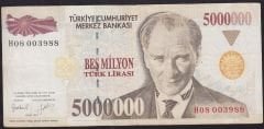 7.Emisyon 5 000 000 Lira H08 003988 Çok Temiz