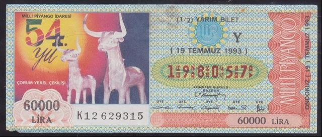 1993 19 TEMMUZ YARIM BİLET Y SERİSİ