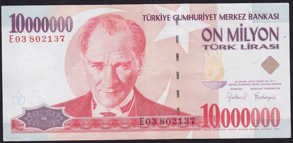 7.Emisyon 10 000 000 Lira E03 802137 Çok Temiz+
