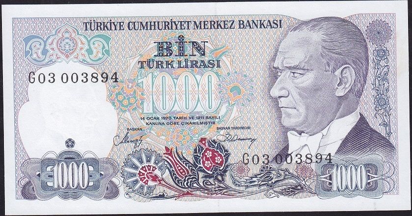 7.Emisyon 2.Tertip 1000 Lira G03 003894 Çil