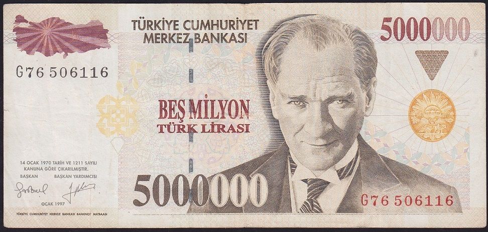 7.Emisyon 5 000 000 Lira G76 506116 Çok Temiz