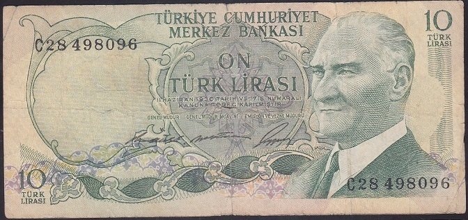 6.EMİSYON 1.TERTİP 10 LİRA C28 489096 TEMİZ +