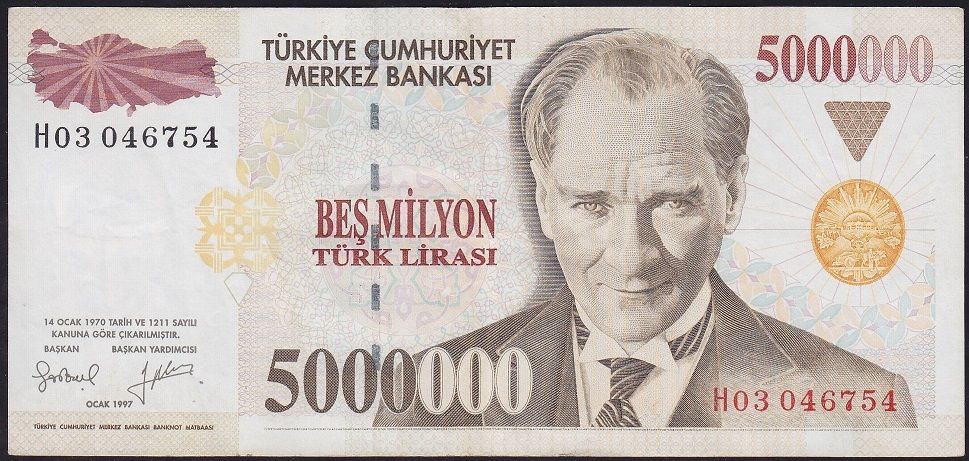 7.Emisyon 5 000 000 Lira H03 046754 Çok Temiz+
