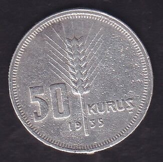 1935 Yılı 50 Kuruş Gümüş ( Temizlenmiş )