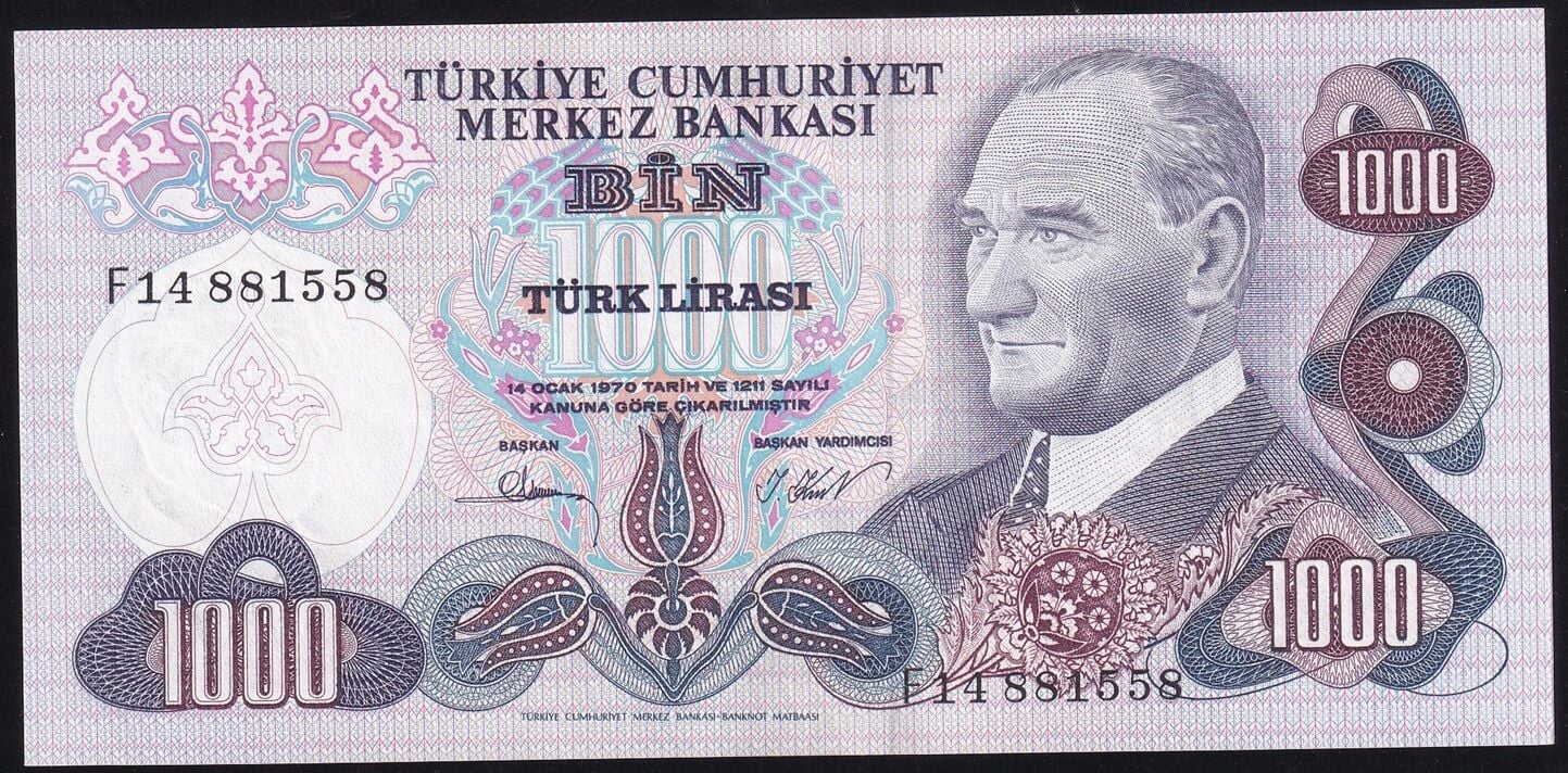 6.Emisyon 3.Tertip 1000 Lira F14 881558 Çilaltı