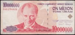 7.Emisyon 10 000 000 Lira D89 276821 Çok Temiz