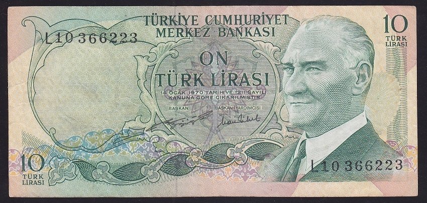 6.EMİSYON 2.TERTİP 10 LİRA L10 366223 ÇOK TEMİZ eski para mezat