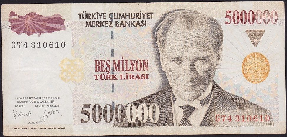 7.Emisyon 5 000 000 Lira G74 310610 Çok Temiz