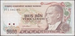 7.EMİSYON 2.TERTİP 5000 LİRA C71 591395 ÇOK TEMİZ