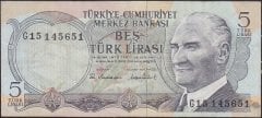 6.Emisyon 2.Tertip 5 Lira G15 145651 Çok Temiz +