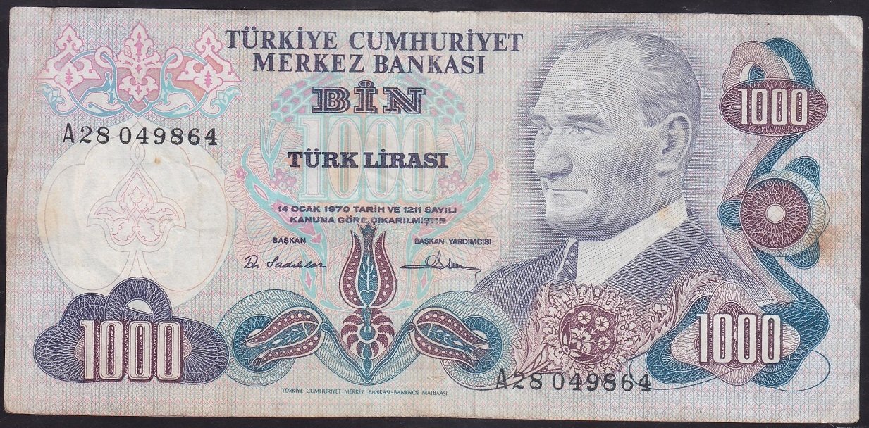 6.EMİSYON 1.TERTİP 1000 LİRA A28 049864 ÇOK TEMİZ