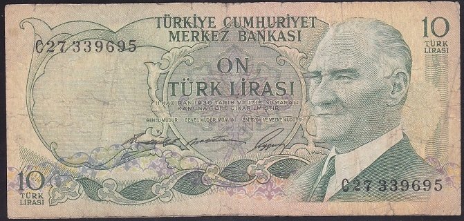 6.EMİSYON 1.TERTİP 10 LİRA C27 339695 TEMİZ +