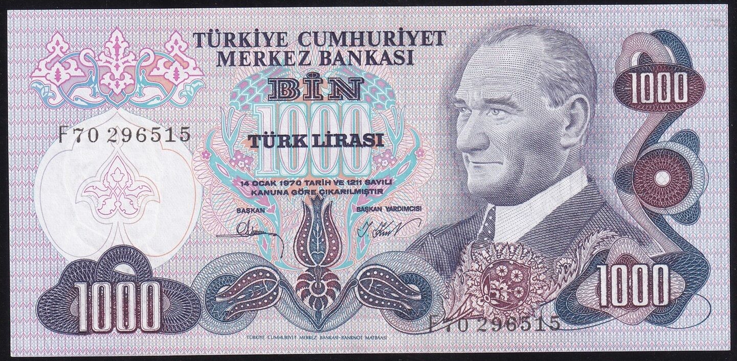 6.Emisyon 3.Tertip 1000 Lira F70 296515 Çilaltı