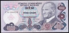 6.Emisyon 3.Tertip 1000 Lira F70 296515 Çilaltı
