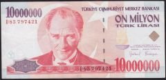 7.Emisyon 10 000 000 Lira D85 797421 Çok Temiz+