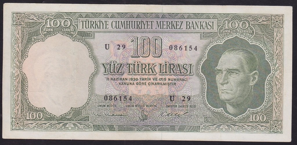 5.EMİSYON 4.TERTİP 100 LİRA U29 086154 ÇOK TEMİZ ( AÇIKLAMAYI OKUYUNUZ )