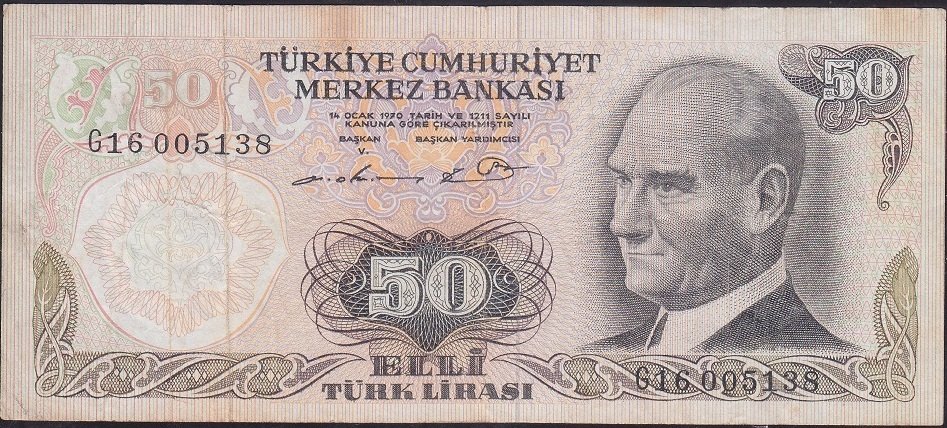 6.Emisyon 1.Tertip 50 Lira G16 005138 Çok Temiz