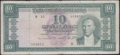 5.EMİSYON 6.TERTİP 10 LİRA B22 359832 TEMİZ ( DÜZLEME VAR ) eski para