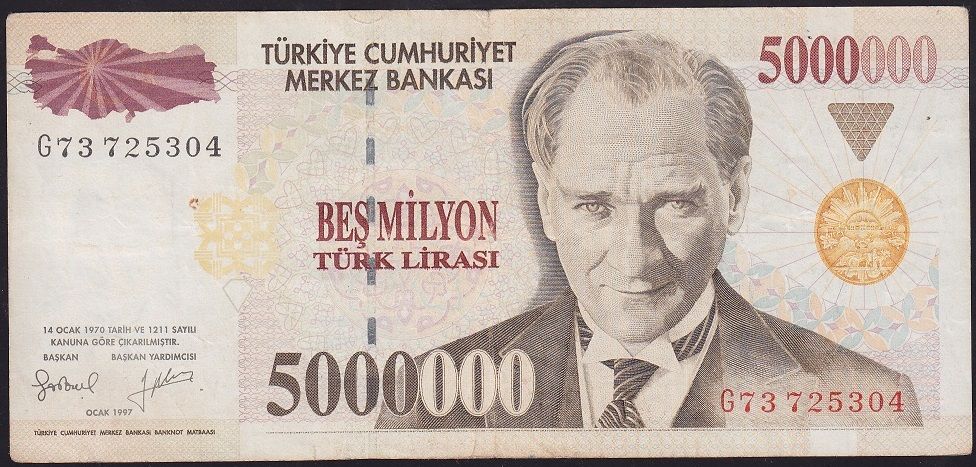 7.Emisyon 5 000 000 Lira G73 725304 Çok Temiz
