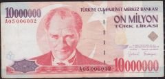7.Emisyon 10 000 000 Lira A05 006032 Çok Temiz